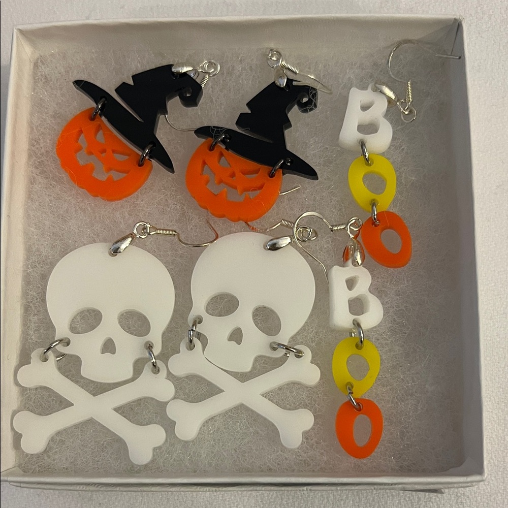 Halloween Skull and Witch Hat Earrings Set